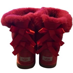 UGG Kids Vibrant Red Boots with Ribbon Accents